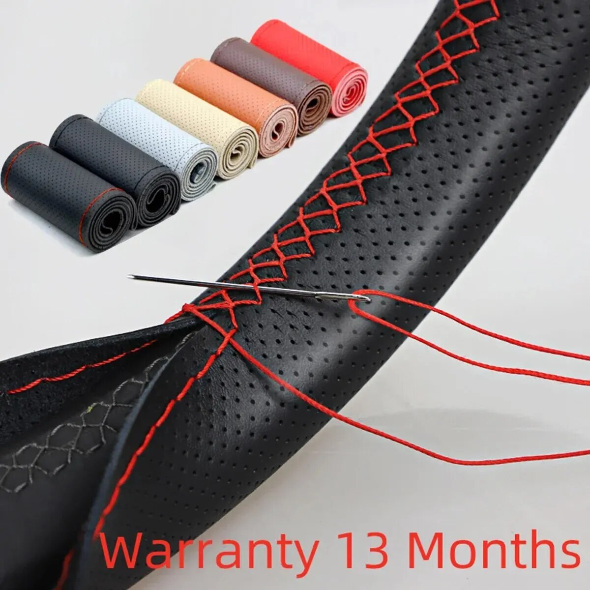 Car Steering Wheel Cover Anti Slip Breathable - العالمي الجلود عجلة توجيه سيارة غرزة