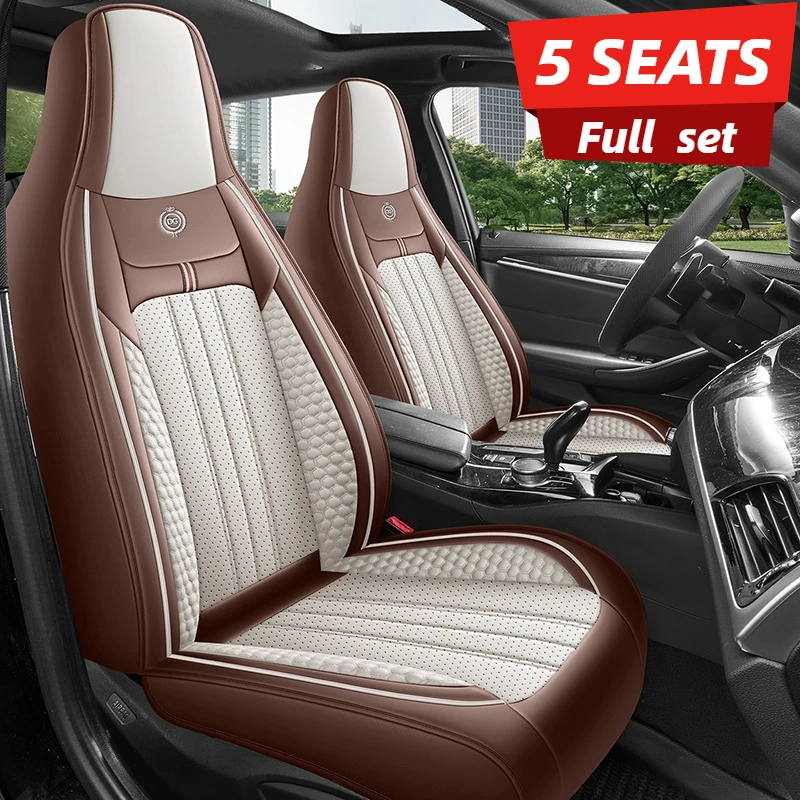 Leather Car Seat Covers Full Set Universal - غطاء مقعد سيارة فاخر ثلاثي الأبعاد