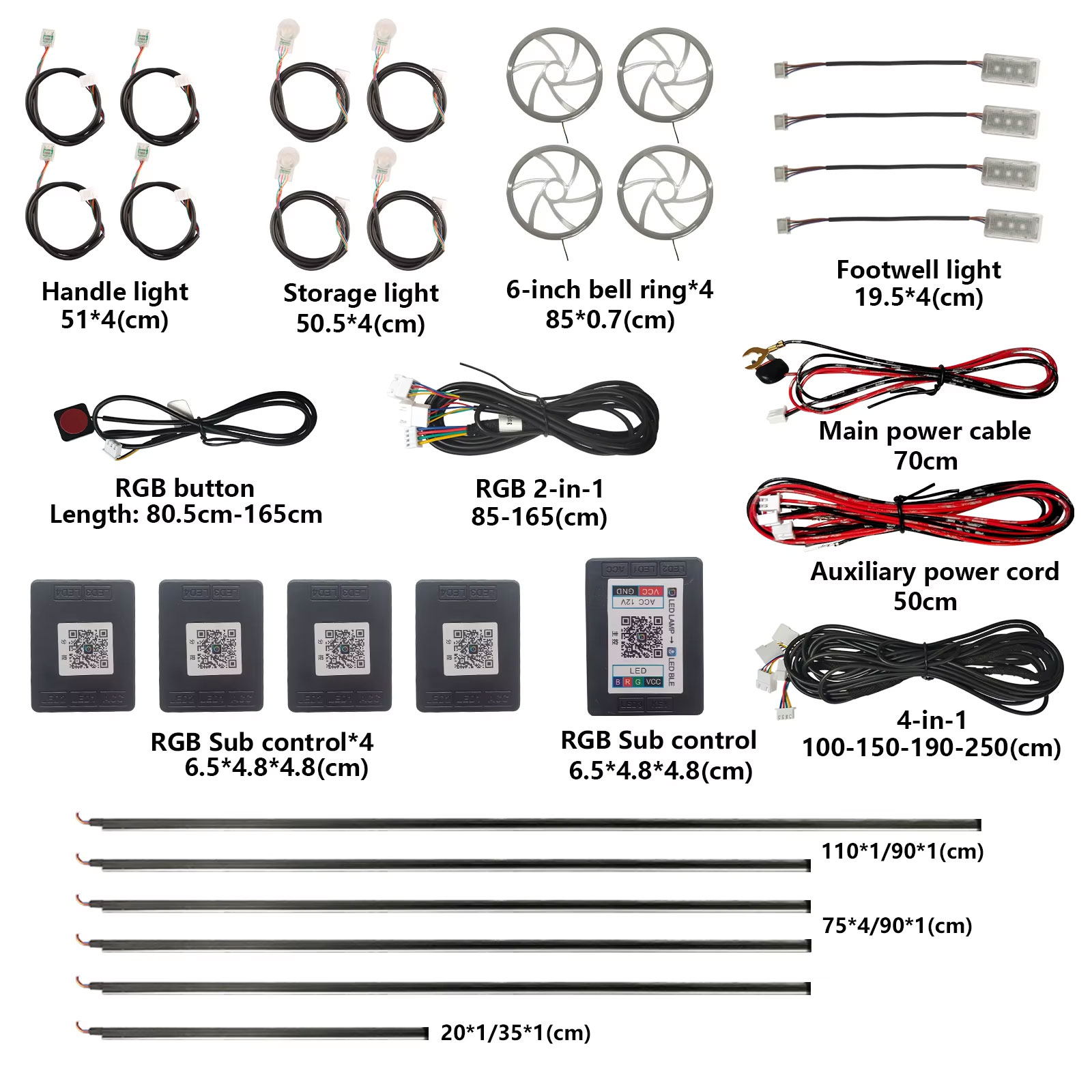 Led Ambient Interior Car Lights App Control - أشرطة إضاءة LED للسيارات، قابلة للقص،