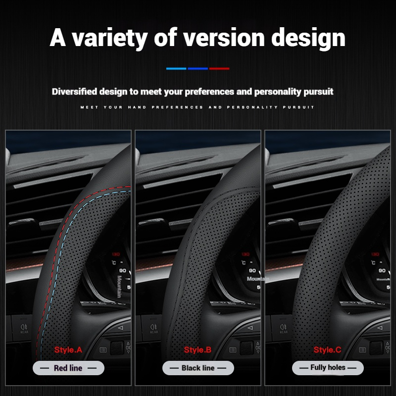 الجلود تنفس عجلة توجيه سيارة غ - مراجعة Car Steering Wheel Cover Anti Slip Breathable وسعره