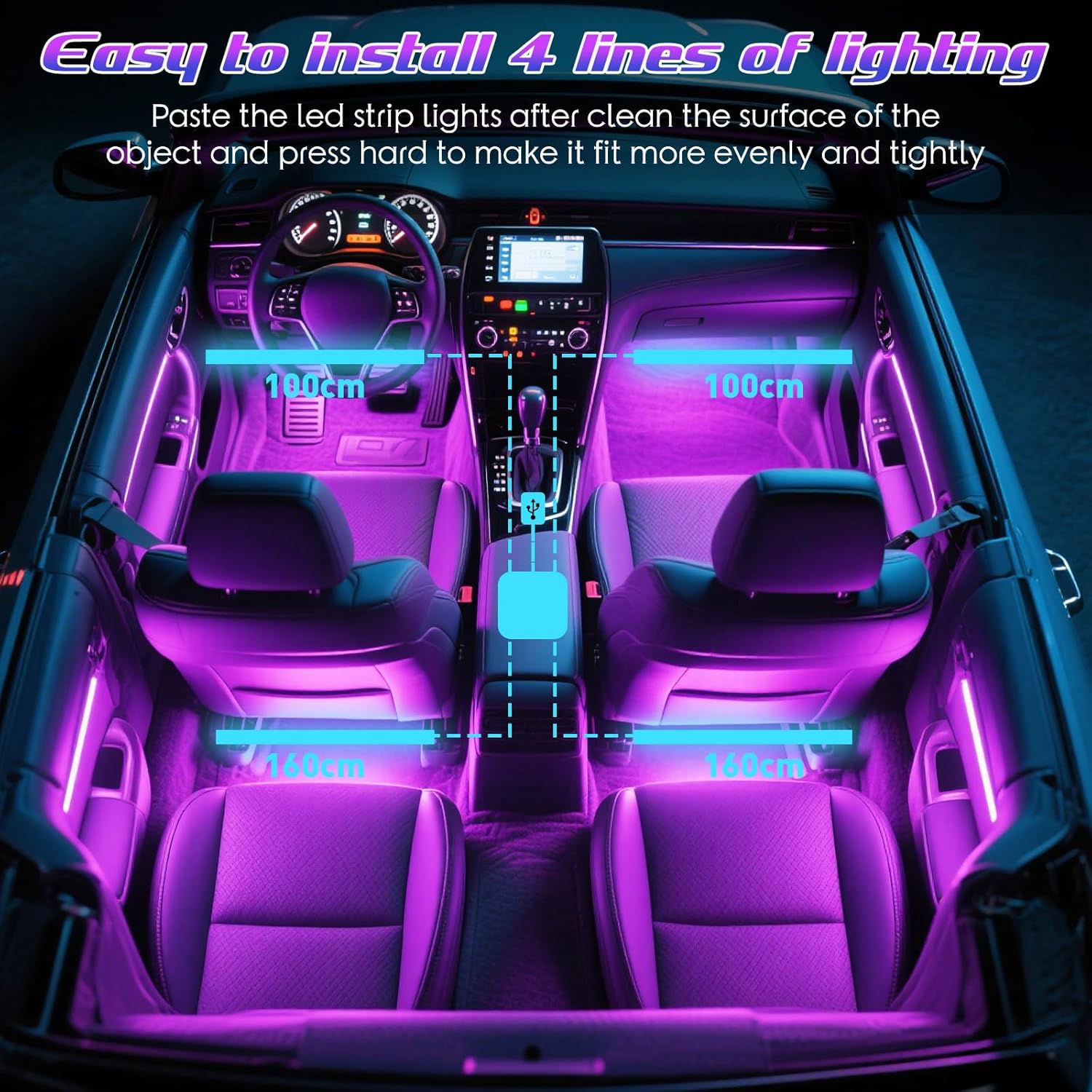 48 مصباح LED RGB للإضاءة المحي - مراجعة Led Ambient Interior Car Lights App Control وسعره