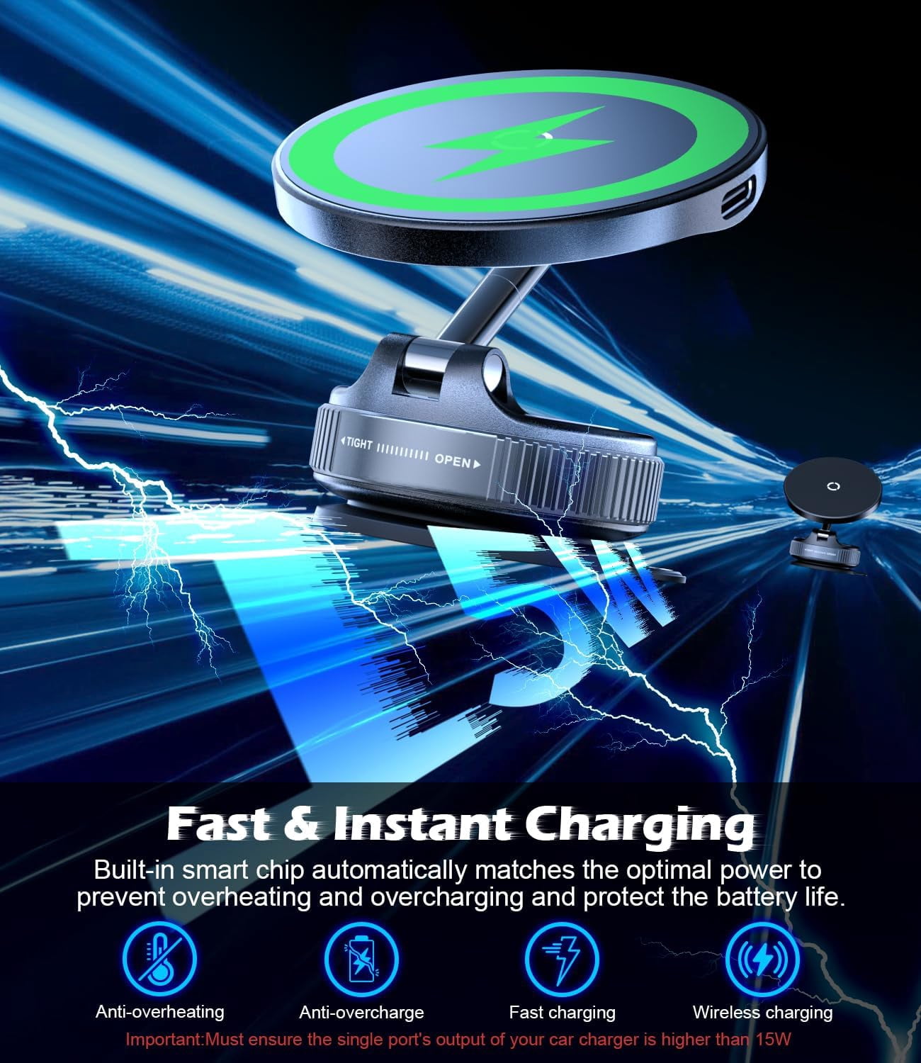 شاحن لاسلكي سريع للسيارة بقوة  - مراجعة Wireless Car Charger Mount Fast Charging وسعره